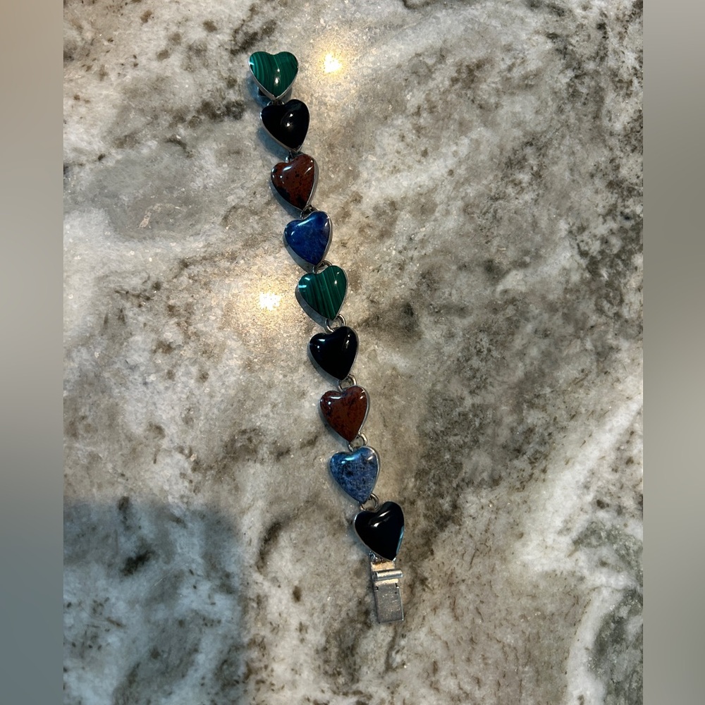 Heart Charm Bracelet with Multicolor Stones